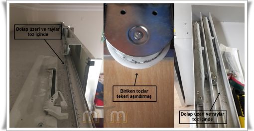   Bu çalışmayı yapmadığınızda, zamanla sesin daha çok artmasına, titreşimin tekerlekleri ve ray kanallarına zarar vermiş, dolabınız kapaklarının çalışmayacak duruma gelmesine sebebiyet vermiş olursunuz. Bu durum yapılacak tek şey sistemi komple değiştirmek olacaktır.
